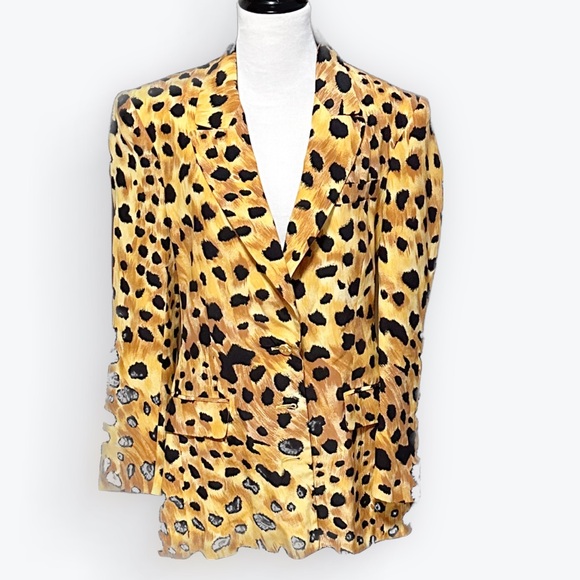 Paolo Santini All Silk Cheetah Print Jacket Vintage Shoulder Pads ~ 6 - Picture 3 of 15